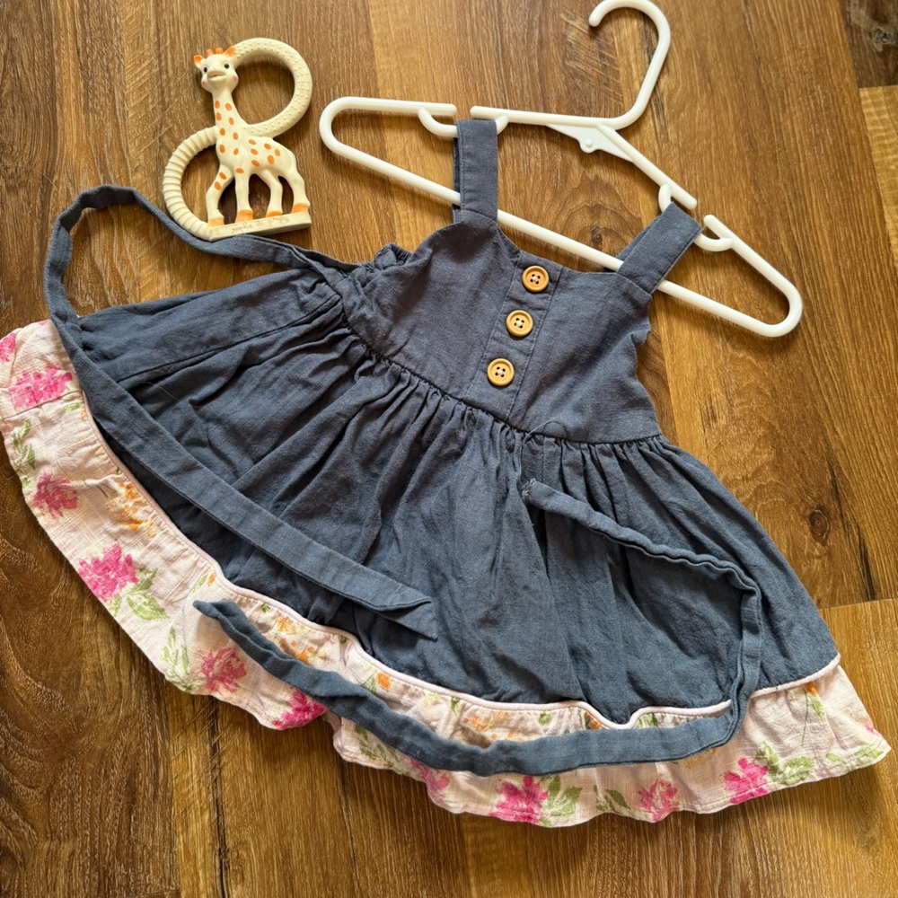 SweetHoney navy/ denim and Floral Kids Dress
